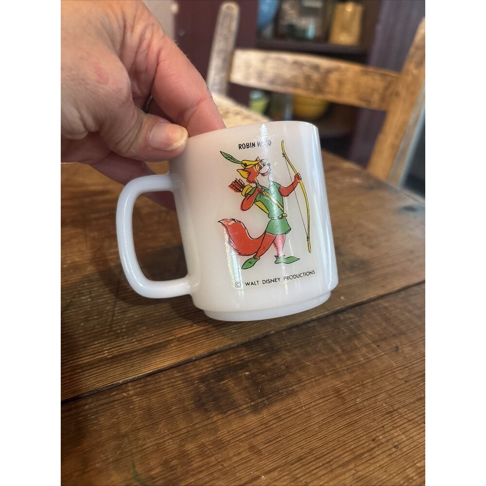 Fire King Disney Robin Hood, Donald Duck, Mickey Mouse  Mug Sticker Type Rare